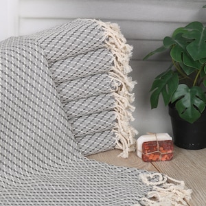 Monogrammed Turkish Beach Towel: Geometric Gray Cotton, Bridal Gift (40&quot;x67&quot;)