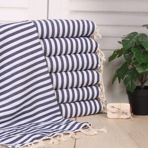 Custom Hand Towel, 18"x40" Navy Cotton Hand Towel, Bathroom Towels, Turkish Hand Towel, Striped Hand Towel, Small Towel,