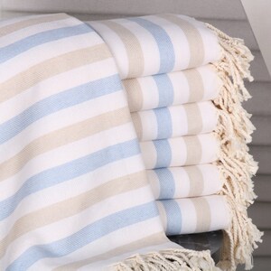 Unique Gifts,  Personalized Christmas Gift Turkish Beach Towel, Baby Blue-Beige Towel, Striped Towel,  Towel, 40x67 Inches Turkish Towel