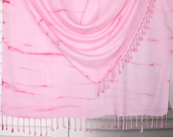 Bridal Shower Favors, Bath Towel, 38x71 Inches White-Pink Cotton Towel, Batik Towel, Custom Wedding Gifts, Personalized Gift For Him,