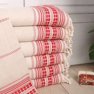 Turkish Hand Towel, Turkish Towel Hand Towel, 20&quot;x40&quot; Red Linen Dish Towel, Custom Hand Towel, Striped Hand Towel, Bathroom Hand Towel,