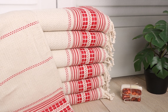 Turkish Hand Towel, Turkish Towel Hand Towel, 20"x40" Red Linen Dish Towel, Custom Hand Towel, Striped Hand Towel, Bathroom Hand Towel,