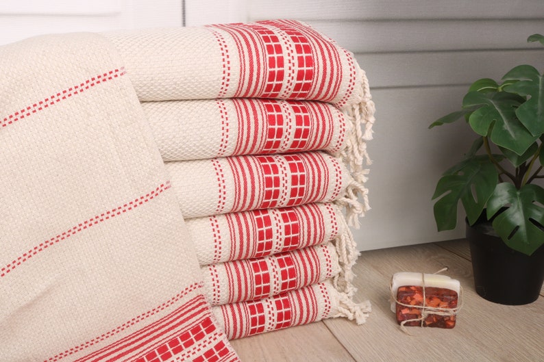 Turkish Hand Towel, Turkish Towel Hand Towel, 20"x40" Red Linen Dish Towel, Custom Hand Towel, Striped Hand Towel, Bathroom Hand Towel, image 1