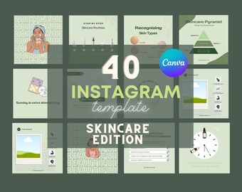 40 Green Skincare Instagram Templates | Canva Template | Beauty posts | Social Media | IGFeed Engagement | Skincare Branding