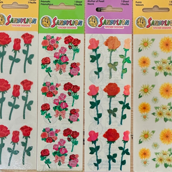 Vintage Sandylion Flowers Prismatic rose Bouquets, Pearly Roses, Fuzzy Roses, long stem rose stickers, Yellow fuzzy daisies Sticker Packs