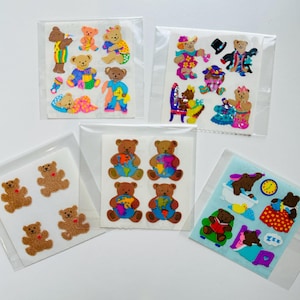 Vintage Sandylion Stickers module rare teddy bears, rainbow teddies, prismatic teddy bears,pearly and fuzzy teddy with globe, graduate bear