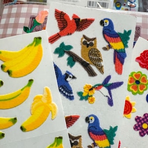 Sandylion Fuzzy Stickers Bananen, Vögel und psychedelische Hippie Miniblumen