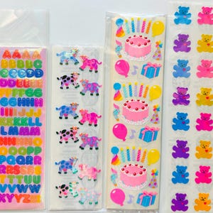 Vintage Sandylion Aufkleber Aufkleber Perlen Alphabet Buchstaben, Perlen-Kühe, Kromekote Geburtstagkuchen und Kerzen, Perlen-Teddybären