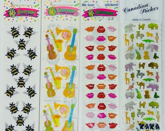 Vintage Sandylion Sticker Packs: Fuzzy Bees, Musical Instruments, Jungle Animals