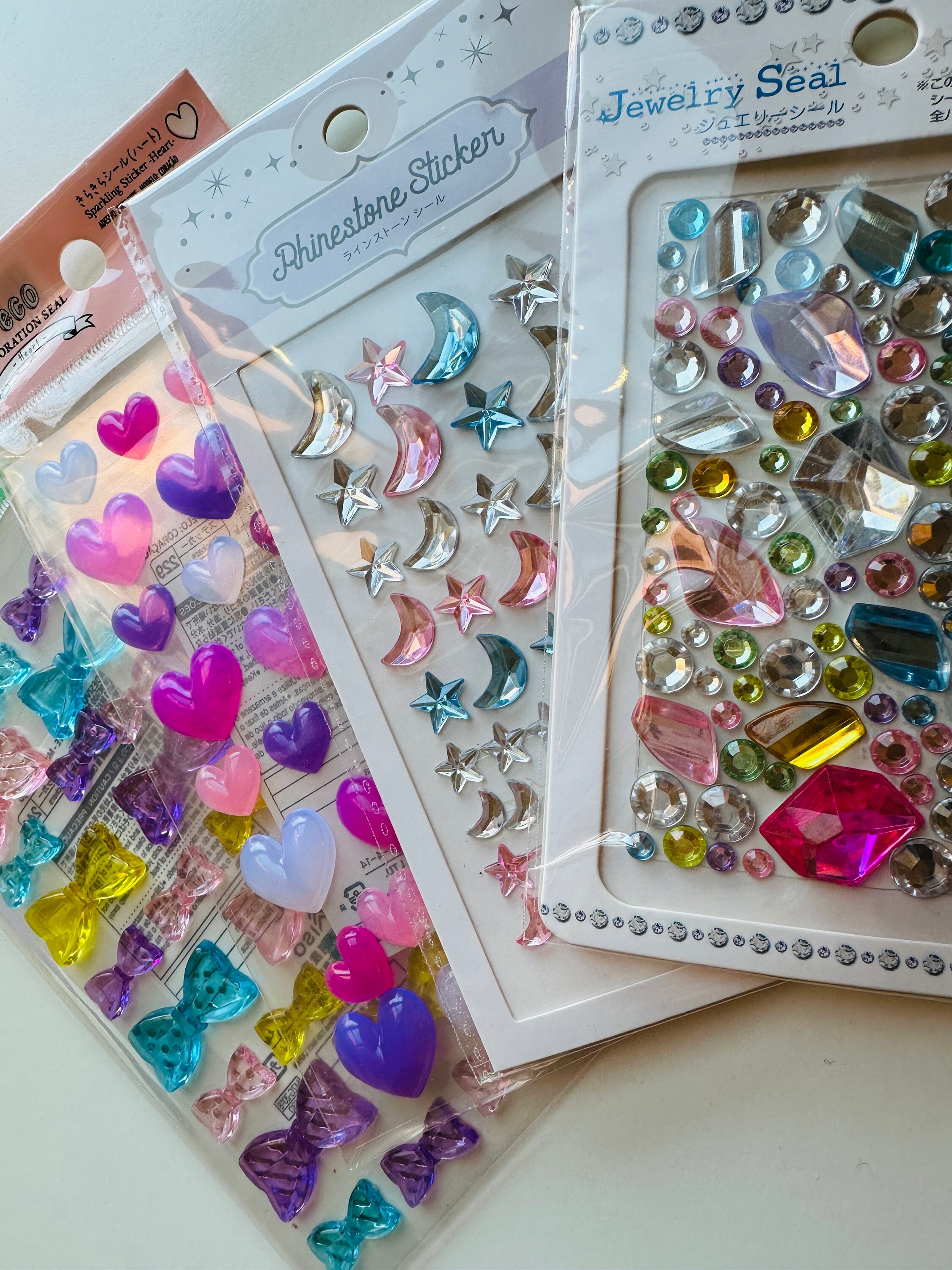 Japan Import Rhinestone Sticky Jewels Stickers Stars and Moons, Clear
