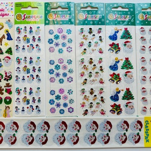Pacotes de adesivos vintage Sandylion lacrados NIP Papai Noel, Feliz Natal e Boneco de Neve para cartões de Natal