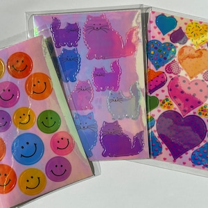 Maxi autocollants vintage Pearly Cats, smileys coeurs, chats nacrés