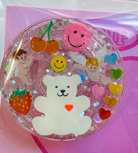 Handmade Glow Bear Resin Pop Socket by Sori