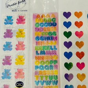 Vintage Sandylion or Mrs. Grossman’s Stickers Pearly teddies, teddy bear, letters alphabet, pearly hearts