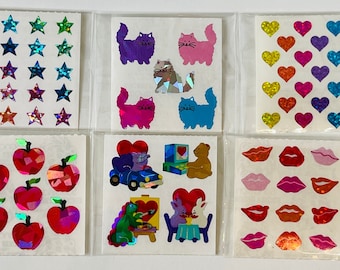Vintage Scrapbooking Stickers Lot Red Hearts Prismatic Rainbow Unicorns