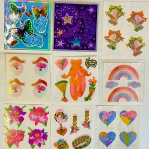 Adesivos Sandylion vintage borboletas peroladas, estrela cadente, sinos de Natal, Papai Noel, balé, arco-íris, orquídeas, joias e globo de coração