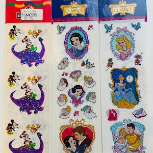 Pegatinas prismáticas vintage Sandylion NIP nuevas en paquete Princesas Disney Blancanieves y Cenicienta