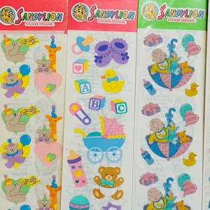 Vintage Sandylion Baby shower stickers teddy bears, it’s a boy, it’s a girl, baby rattle, baby animals baby scrapbook album mom shower gift