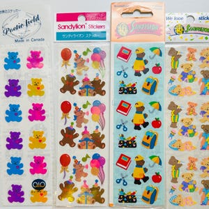 Vintage Sandylion Bears Stickers pearly bears, party bears, nite nite bears, school raincoat bears NIP