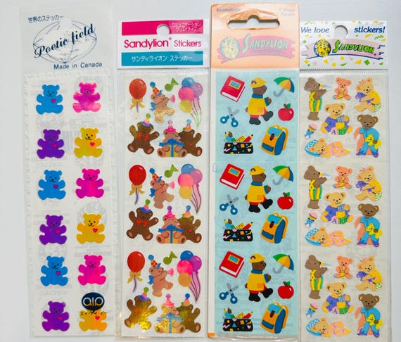Vintage Sandylion Sticker Packs: Pearly Bears, Party Bears, School
