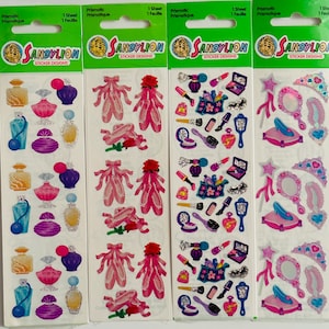 Vintage Sandylion stickers blister pack sealed glamour sets glittery holographic perfume, ballet, makeup, princess