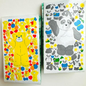 Adesivo vintage mágico Kromekote Teddy Bear e Panda, folha de adesivos maxi