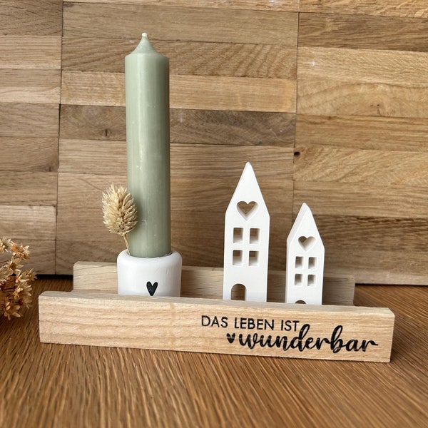 Gift set houses candle holder candlestick | candle | house with heart | life is wonderful | blocks | birthday souvenir small gift