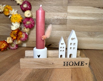 Geschenkset Häuser Kerzenhalter Kerzenständer | Kerze | Haus mit Herz | Klötzchen | Mitbringsel Geburtstag Kleinigkeit oder einfach so HOME