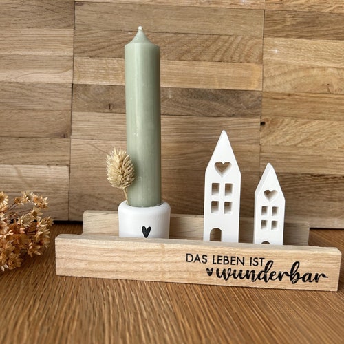 Gift set houses candle holder candlestick | candle | house with heart | life is wonderful | blocks | birthday souvenir small gift
