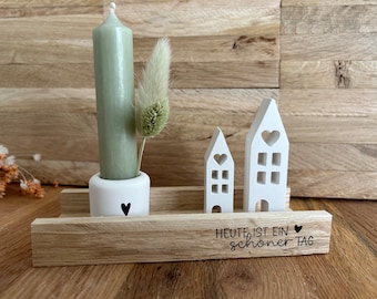 Gift set houses candle holder candlestick | Nice day | candle | House with heart | blocks | Small birthday souvenir