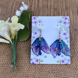 Fairy wings crystal dangle drop earrings, blue fairy wings earrings,dangle drop earrings, blue purple fairy wings earrings