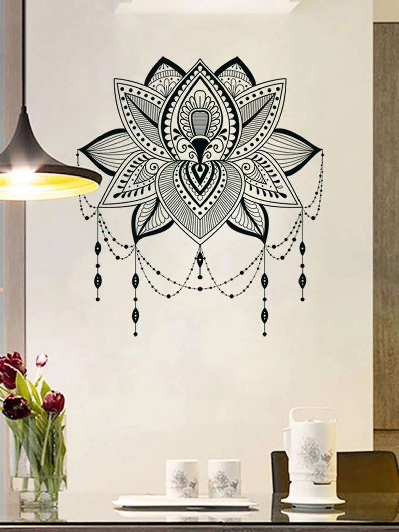 Mandala Print Wall Sticker, Black Self Adhesive Wall at Decal for Home