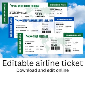 Editable Flight Ticket Template / Printable Plane Ticket / - Etsy UK