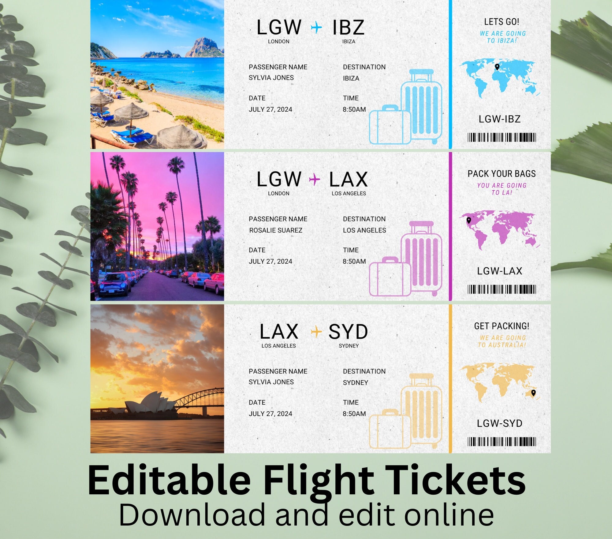 Editable Airline Ticket Template / Printable Flight Ticket / Etsy UK