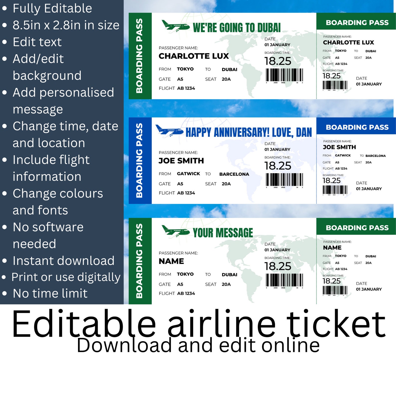 Editable Flight Ticket Template / Printable Plane Ticket / Etsy UK Editable Flight Ticket Template / Printable Plane Ticket / Etsy UK