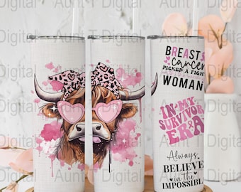 Breast Cancer Survivor 20oz Sublimation Tumbler Design, 20oz Skinny Tumbler Sublimation Design, Digital Download ONLY, Seamless Tumbler Wrap