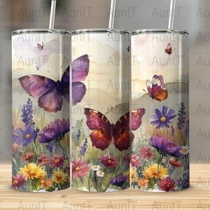 Diseño de vaso de sublimación de mariposa de 20 oz, diseño de sublimación de vaso delgado de 20 oz, descarga digital SOLAMENTE, envoltura de vaso sin costuras