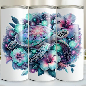 Sea Turtle Tumbler Wrap - Cute Turtle Design for 20 oz Skinny Tumblers - Summer Sublimation Digital Download