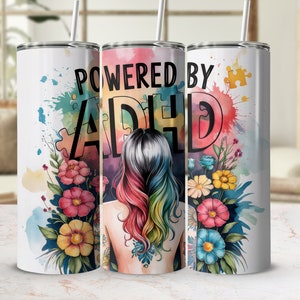 Diseño de envoltura para vaso delgado de 20 oz con tecnología de ADHD Awareness, PNG neurodivergente, diseño de sublimación, descarga digital SOLAMENTE