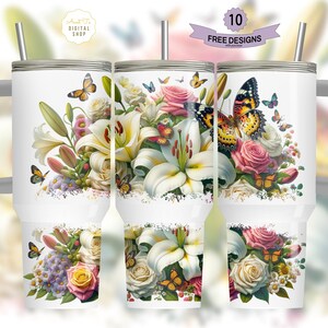 Boho Flowers 40 oz Tumbler Wrap, Butterfly 40 oz Tumbler PNG, Floral 40oz Sublimation Tumbler Design, 40oz Tumbler Template, Vintage Floral