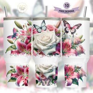 Boho Flowers 40 oz Tumbler Wrap, Butterfly 40 oz Tumbler PNG, Floral 40oz Sublimation Tumbler Design, 40oz Tumbler Template, Vintage Floral