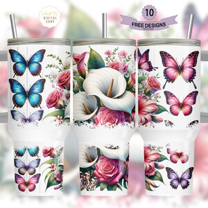 Boho Flowers 40 oz Tumbler Wrap, Butterfly 40 oz Tumbler PNG, Floral 40oz Sublimation Tumbler Design, 40oz Tumbler Template, Vintage Floral