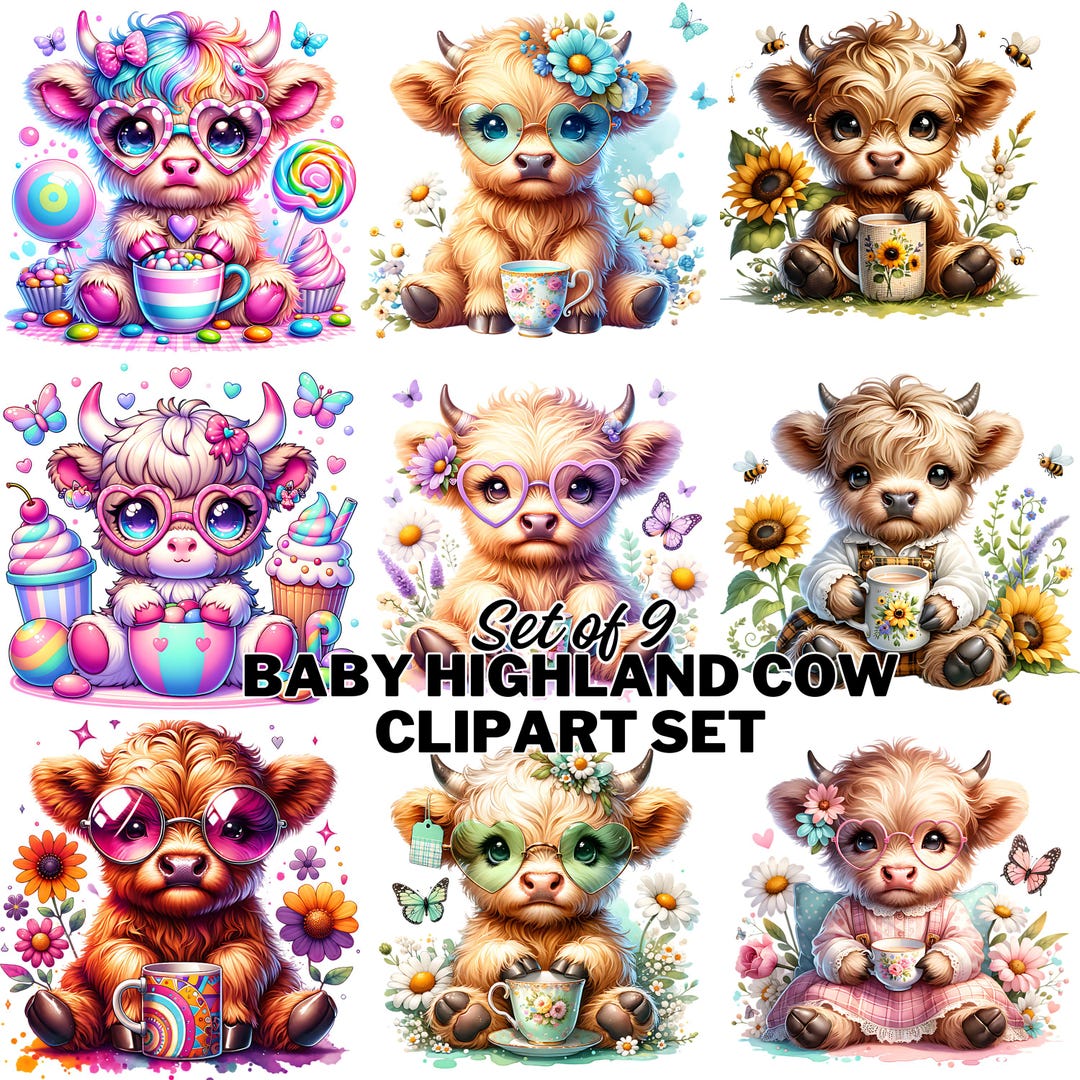 Spring Cow Drawings Watercolor Spring Highland Cow Clipart Set , Easter Spring Highland Cow ...