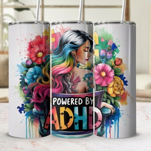Diseño de envoltura para vaso delgado de 20 oz con tecnología de ADHD Awareness, PNG neurodivergente, diseño de sublimación, descarga digital SOLAMENTE