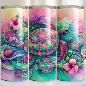 Sea Turtle Tumbler Wrap - Cute Turtle Design for 20 oz Skinny Tumblers - Summer Sublimation Digital Download