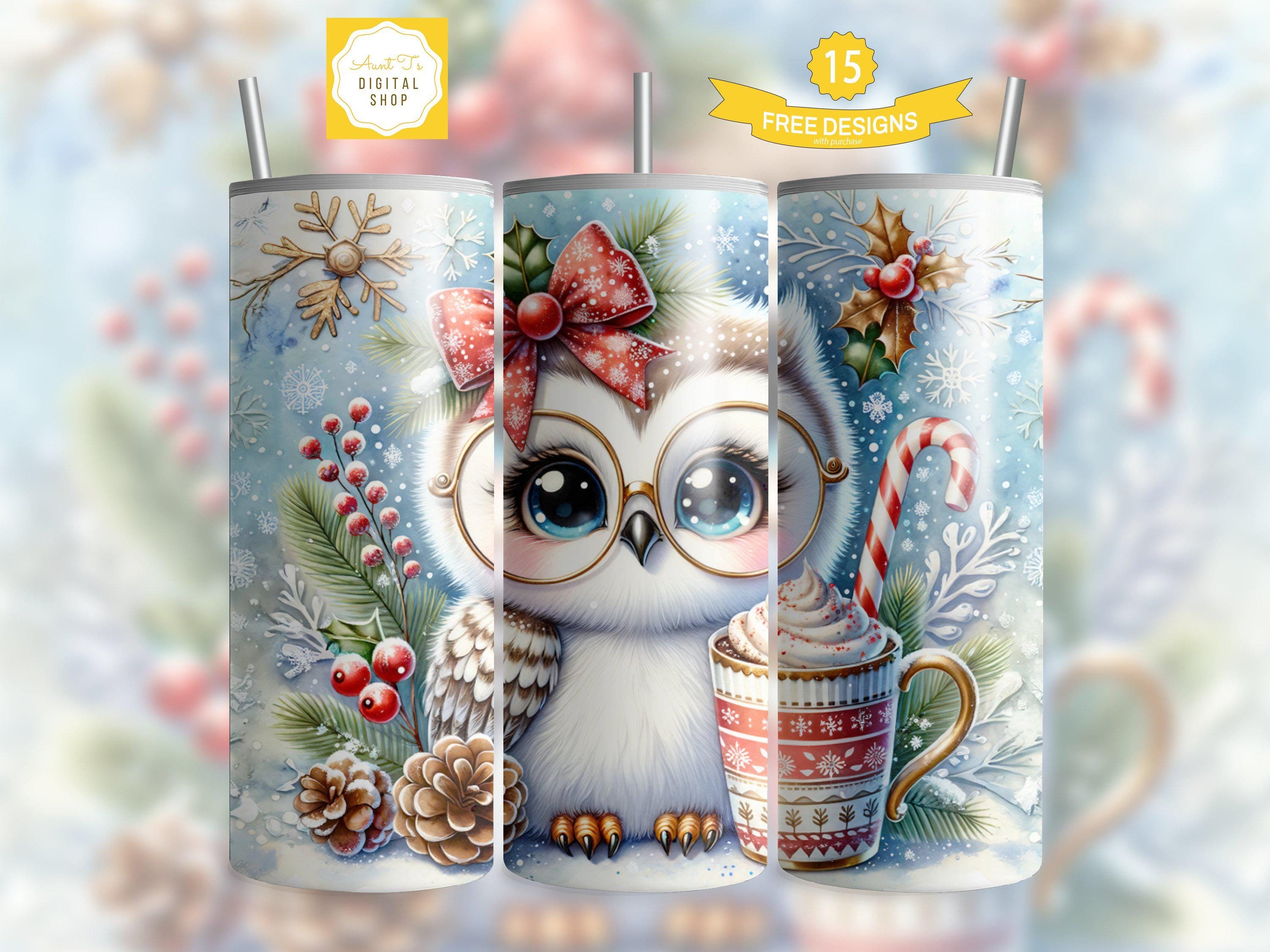 Christmas Owl Tumbler Wrap PNG, Cute Cow 20 Oz Skinny Sublimation Tumbler PNG, Trendy Christmas Owl 