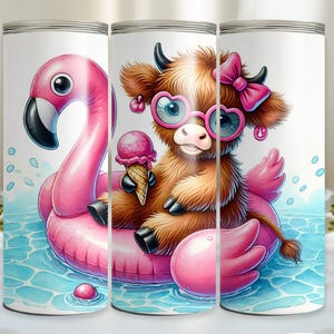 Summer Vibes Highland Cow Tumbler Wrap, Sublimation Design, 20oz Skinny Tumbler, Seamless PNG ,Instant Download Digital File