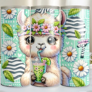 Cute Alpaca Tumbler Wrap, Seamless Tumbler wrap 20oz Skinny Tumbler Sublimation Design PNG Instant Download
