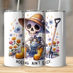 Hoeing Aint Easy PNG, Funny Gardening Clipart, Skeleton Gardener Sublimation Design, Trendy Plant UVDTF Transfer, Graphic Tee Sticker File