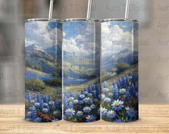 Texas Blue Bonnets 20oz Sublimation Tumbler Design, 20oz Skinny Tumbler Sublimation Design, Digital Download ONLY, Seamless Tumbler Wrap